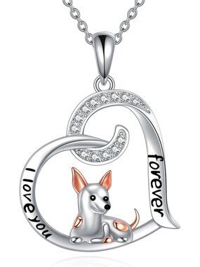 Sterling Silver Dog Necklace Heart Pendant Jewelry for Chihuahua, Schnauzer